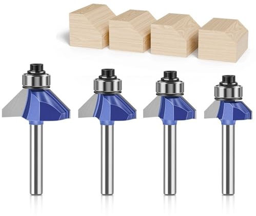 1 Stück/4 Stück 45-Grad-Fasenfräser, 6 mm 1/4 Zoll Schaft, Holzbearbeitungsfräser, Oberlager, abgeschrägte Kante, Fräser, Fasen-Gehrungswinkel-Fräswerkzeug(4Pcs 6mm Shank)