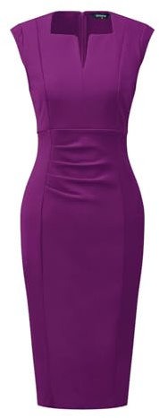Allegra K Women's Sheath Dress Pencil Work Sleeveless Office Dresses Purple