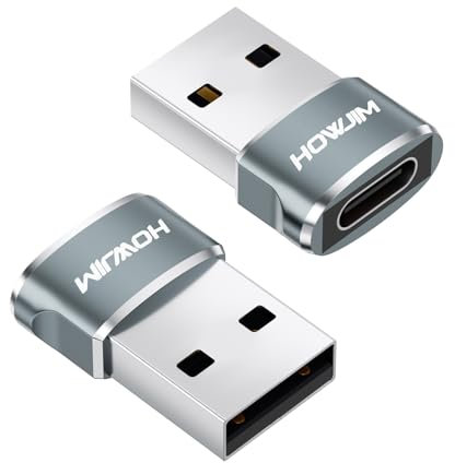 HOWJIM Adattatore da USB a USB C 2 pezzi,PD27W/66W Ricarica Rapida Trasmissione Dati 480Mbps,Adattatore da Type C Femmina a USB2.0 Maschio per M-acBook Pad Phone 17/16/15 G-alaxy X-peria P-ixel Grigio