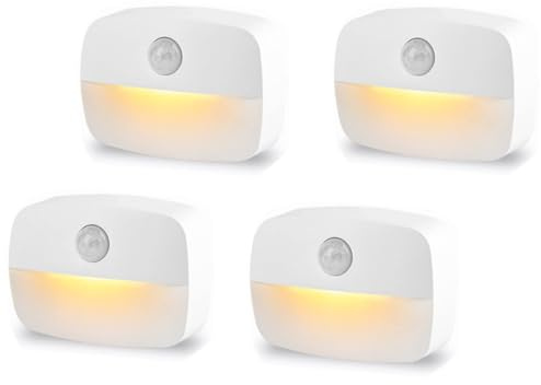 Luca notturna a LED con sensore di movimento, confezione da 4 pezzi, alimentate a batteria, luci auto/on/off, sensore per scale per interni, per WC, corridoio