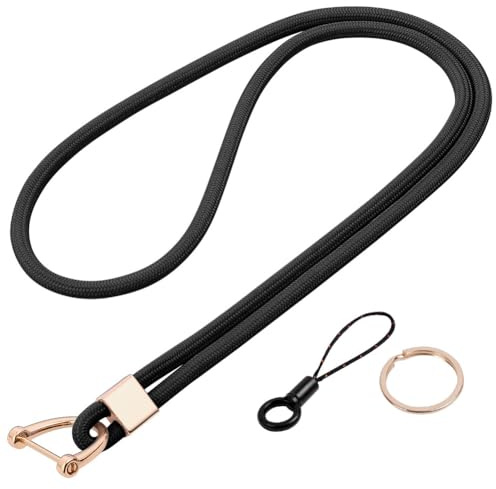 Vicloon Cordon tour de cou, Cordon de cou, Lanyard Strap Neck, Porte-clés Lanière, Nylon Lanières Porte Badge avec Anneau en Métal pour d'Identification, Clés, Téléphone Portable（Noir）