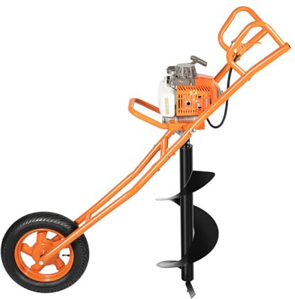 LIAIZE Trapano a benzina Post Hole Digger, 63 CC 2,2 kW, 8800 ± 300 rpm, Ø 60 – 300 mm, trapano a gas a 2 tempi, trivella da giardino, monosiclo con carrello