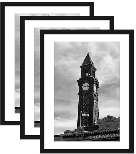 Wiscet 20x27 Picture Frame Set of 3, Display Pictures 16x24 with Mat or 20 x 27 Poster Frame without Mat, Wall Gallery Photo Frames, Black