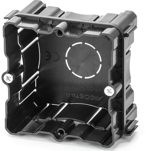 Caja de mecanismos empotrable color negro, con un diseño discreto. Ideal para instalaciones eléctricas, mejora la estética de cualquier espacio.