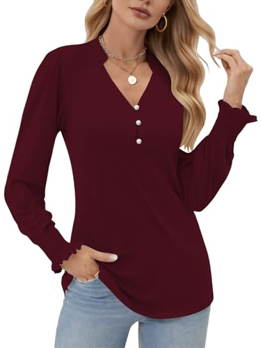 Cuptacc kvinnor toppar långärmad toppar kvinnor V-ringad puff ärm blusar vardag elegant button down damer tunika skjortor