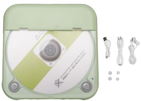 FAUOSWUK Bärbar CD -spelare, små Vägg -CD -spelare för Hem med Högtalare Stereo Sound, Laddningsbar MP3 med Hörlurar och Ljudkabel FM -sändare