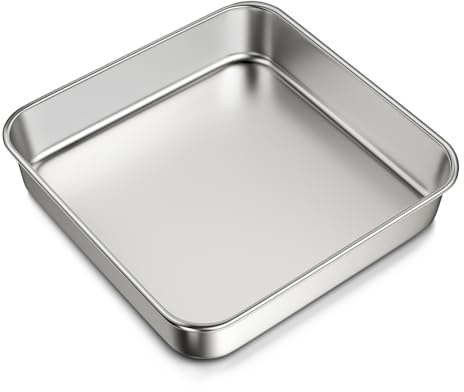 8 x 8-Inch Baking Pan, 304 Stainless Steel Square Cake Pan, Commercial Grade Bakeware for Cakes Brownies Casseroles, Thicker Rectangle Sheet Cake Pans, Non-toxic & Heavy Duty &Dishwasher Safe