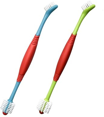 ETIALURE 2 Pièces Brosse à Dents Double Tête pour Chien, Double Extrémité Produits de Nettoyage Dentaire à 360 Degrés pour Chat (Bleu + Vert)