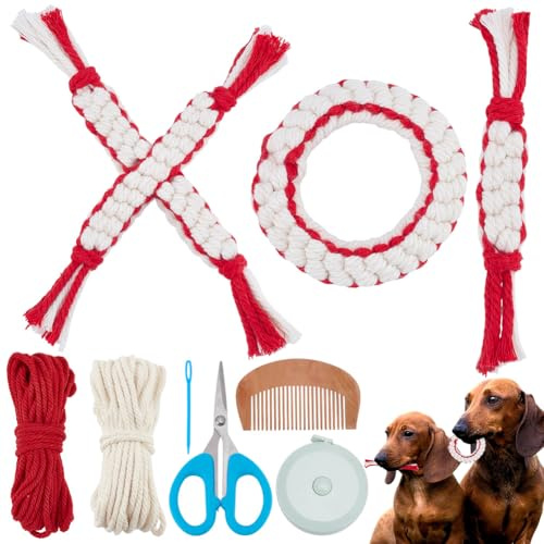 FREEBLOSS 3 Set de Jouets à Mâcher pour Chien de la Saint Valentin Kit de Macramé en Corde pour Chien en Forme de Cœur Jouet à Lancer Chiot Nettoyage des Dents des Animaux de Compagnie pour Débutants