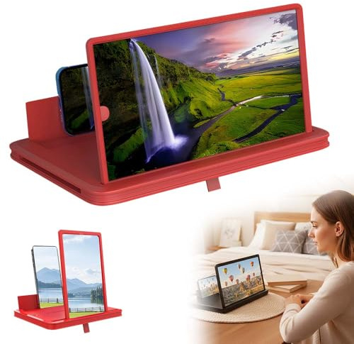 Bildschirmlupe für Handy, 14 Zoll 3D HD Blaulichtschutz Handy Lupe Handy Vergrößerungs Bildschirm Geeignet für Alle Smartphones, für das Ansehen von Filmvideos (Rot)