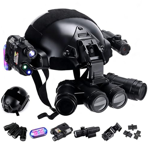 LZAQHMT Rápido Táctico for Niños Casco Conjunto con Visión Nocturna Cuatro Ojos, Linterna Multifuncional Casco Airsoft Niño for CS, Caza, Cosplay Equipo(BK)