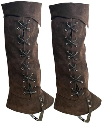 Qury Pirate Boots Covers Medieval Renaissance Steampunk Boots Covers Tops with Studs for Halloween Costume, Brown