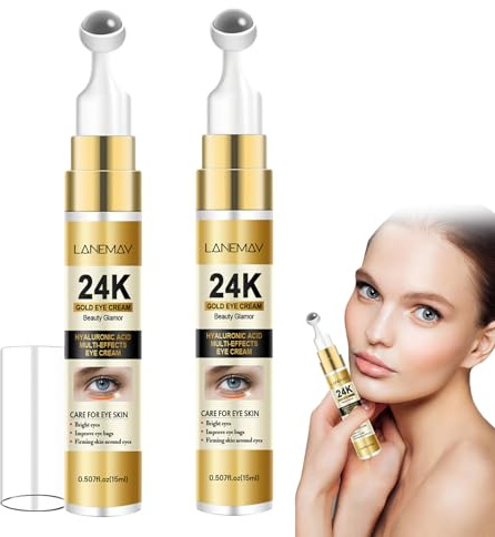Crema per Gli Occhi con Massaggio 2 Pezzi Crema Contorno Occhi Antirughe per Ridurre le Linee Sottili e Idratare in Profondità, Tripla Azione Anti Age, Anti Borse, Anti Occhiaie, Ristrutturante 15 ml