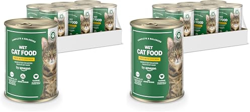 by Amazon Cibo umido per gatti senza cereali, in barattolo, paté di pollo, 6 x 400 g (Confezione da 2)