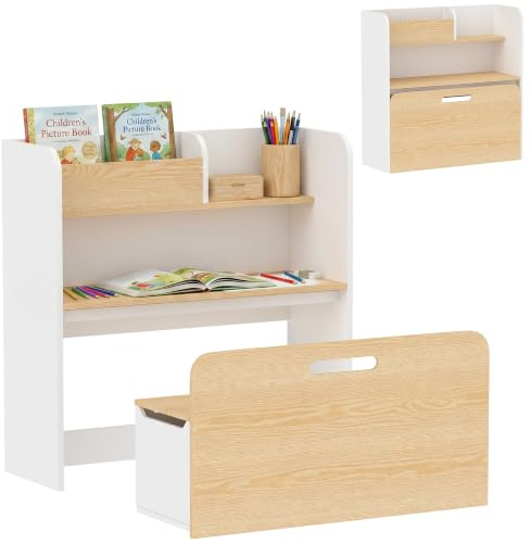 AIYAPLAY Bureau et Chaise pour Enfant 5 en 1 pour 3 à 8 Ans Blanc
