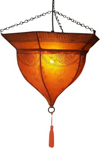 Guru-Shop Henna - Plafoniera in Pelle / Plafoniera Mali, Arancione, Colore: Arancione, 34x41x41 cm, Henna - Plafoniere in Pelle
