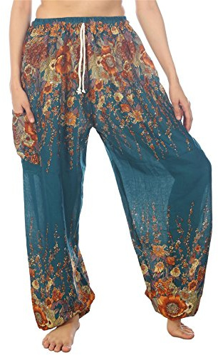 LOFBAZ Haremsbyxor för damer, yogabyxor i plusstorlek, pyjamasbyxor i bohemisk stil, hippie-stil, byxor för resor, stranden, myskläder, storlek S–4XL, M
