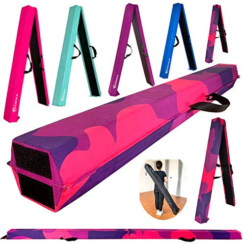 MARFULA 8ft/9ft Folding Gymnastics Balance Beam - Extra Firm - Suede - Non Slip Base for for Home/Gym/Club (5, 9 FT) PinkPurple-Camo
