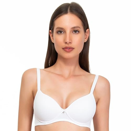 SIELEI, Reggiseno con Coppe Graduate Senza Ferretto, Realizzato in Cotone Biologico, 100% Naturale, Designed in Italy, Color Bianco, Taglia 5B