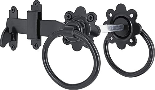 IRONTITE® Ring Gate Latch, Heavy Duty Gate Latch for Wooden Gates, Auto Garden Gate Latch Ideal for Keeping Garden Gates and Doors Shut, Opened from Either Side of Gate (Black)