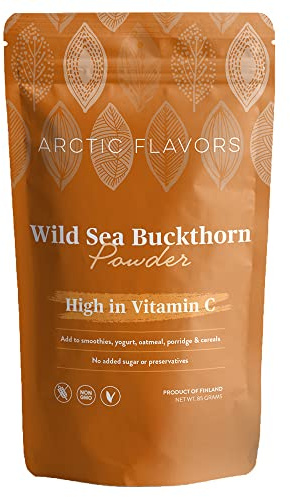 Arctic Flavors Wild Sea Buckthorn Powder, Vitamin C & Omega-3, 6, 7, 9, Contains Sea Buckthorn Oil, Made from Whole Freeze Dried Berries, Sustainably Grown, All Natural Product of Finland, 85g