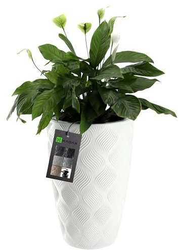 KADAX Pot de Fleurs Haut, Jardinière en Plastique de Grande Taille avec Motif Moderne pour Sublimer Votre Intérieur ou Extérieur, Bac à Fleur (Blanc, 58.5 cm)