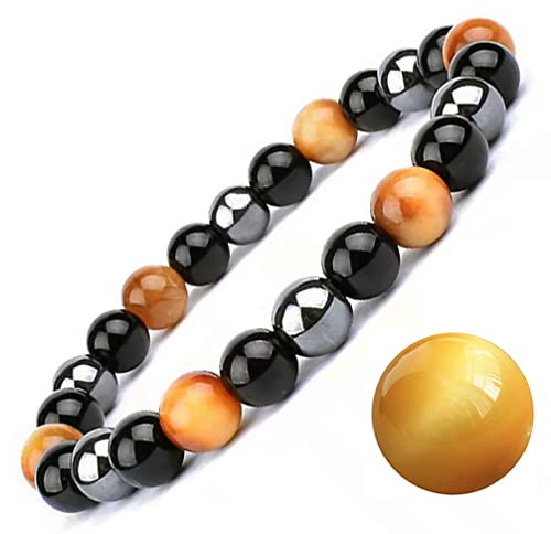 Tigeröga armband, klass en kvalitet, tigeröga och obsidian magnetarmband, solsken, självförtroende, frigör ångest, Sten