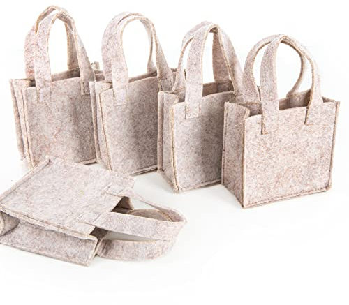 Logbuch-Verlag 5 kleine beige Geschenktaschen mini Filz 10 x 10 cm Ostern Verpackung Beutel Filztasche zum Befüllen