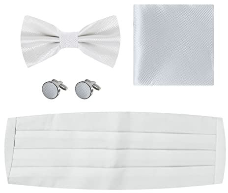 Dan Smith Kummerbund für Party, Polyester, Baumwolle, 65 cm, Halsumfang, elastisches Band, Clip-On, verstellbarer Kummerbund, Fliegen-Set, White-c.c.ae.k.008, Einheitsgröße