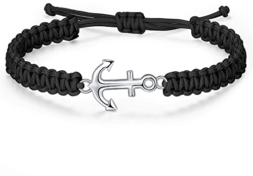 JENDEAR SHINE Anchor Bracelet for Men, Adjustable Hand Braided Rope Bracelet, Nautical Surf Summer Jewelry Gifts for Men