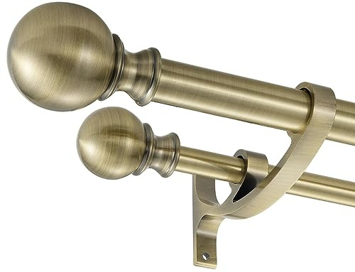 Tringle à rideaux double télescopique de 2,5 à 122 cm, bronze antique pour fenêtres, tringle à rideaux décorative avec embouts ronds, 2,5 cm avant et 1,6 cm arrière