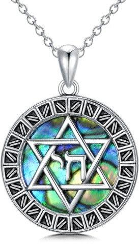 enjoylifecreative Davidstern Halskette aus Sterlingsilber hebräische Chai Halskette Abalone Muschel Davidstern Anhänger für Damen und Herren jüdischer Schmuck