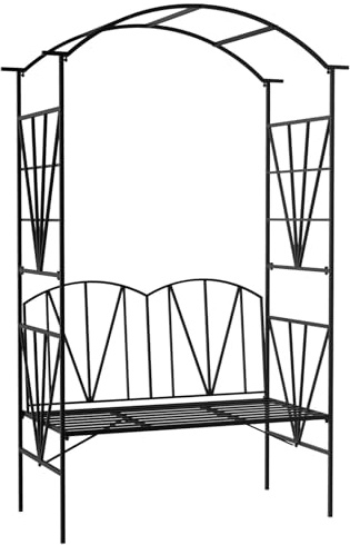 Outsunny Arche de Jardin avec Banc 2 Places, Arche à rosiers de Jardin pour Plantes grimpantes, Fleurs - décorer Mariage cérémonie, dim. 115L x 54l x 203H cm Noir