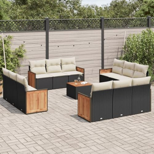 Rantry 13-TLG. Garten Sofagarnitur mit Kissen Gartensofa mit Stauraum Gartenlounge Balkonmöbel Gartenmöbel Loungesofa Rattansofa Sitzgruppe mit Gartentisch Ecksofa Gartenset Schwarz Poly Rattan