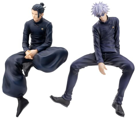 2Pcs gojo y Geto Figura Estatua de PVC satoru gojo Figura Suguru Geto posición sentada Figura Modelo Adornos de Escritorio, 14cm