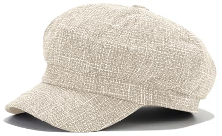JFAN Sombrero Octogonal Boinas Gorras de Mujer Gorra Newsboy Classic Plaid Mujer Sombrero bombín Estilo Vintage Gorra Globo de Tela Suave para señoras Primavera/Verano,Beige