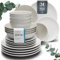 24-Piece Dinnerware Set Hygge Series - Bowl and Plate Set - Stoneware Dining Set for 6 People - Dishwasher and Microwave Safe - Grooved Dining Service in Light Grey