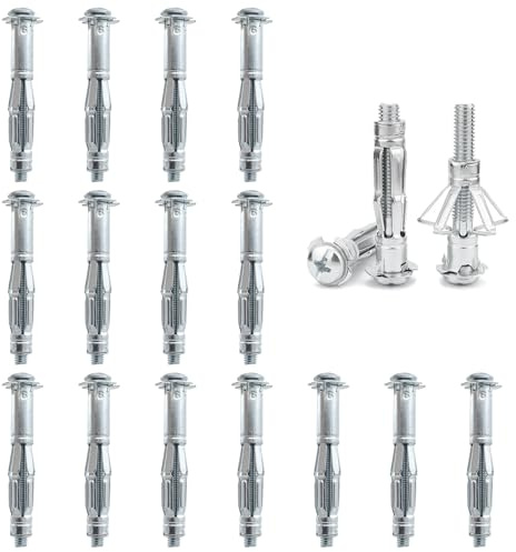 DAIRYCOF 15 Stück Hohlraumdübel Metall verzinkt Hohlwanddübel M6x65mm Expansion Nuts Hohlraumdübel Dünne Befestigungen für Befestigungen in Gipskartonplatten