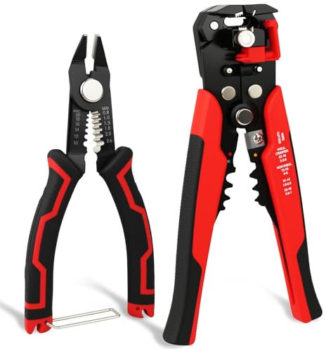 2 Piezas 3 en 1 Pelacables Alicates de Corte Diagonal, Pelacables AutomáTico de 10-24 AWG y Cortador de Alambre de 20-10 AWG con Mango Antideslizante para Pelar y Cortar Cables