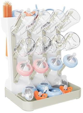 GOURDBRO Baby Bottle Drying Rack, Vertical Standing Bottle Dryer Rack Holder, Space Saving Baby Bottle Storage for Newborn Feeding Essentials, Holds Up to 12 Baby Bottles