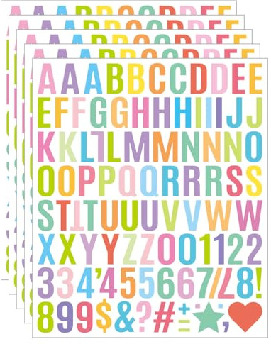 TPZORJX Pegatinas Letras Vistoso - 5PCS Letras adhesivas Pegatinas, pegatinas letras pequeñas para de Tarjetas de Felicitación para Tazas Scrapbooking Diario DIY Pegatinas