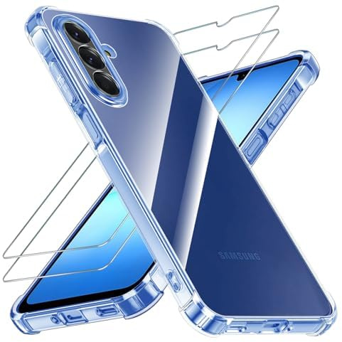 Yohii Funda para Samsung Galaxy A17 4G/5G con 2 Piezas Cristal Templado, [Protección Cámara ] Suave TPU Silicona Anti-Arañazos Caso, Carcasa Protectora AntiChoques Anti-Amarillo Clara - Transparente