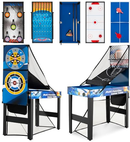 COSTWAY Mesa Multijuegos 10 en 1, Juego Multi Mesa con Billar, Hockey, Tenis de Mesa, Baloncesto, Fútbol, Tiro, Pinball, Dardos, Arquería, Bolsa de Almacenamiento y Accesorios (10 en 1)
