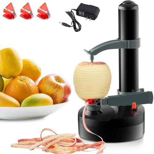 XoTiq Pelador de Patatas eléctrico, pelador automático de Frutas y Verduras, Mango Ajustable, Viene con 3 Cuchillas reemplazables, Adecuado para Uso en Cocina en Frutas y Verduras