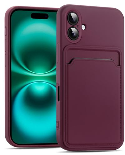 Verco mobilskal för iPhone 17 silikon, mobiltelefonfodral med kortfack, tunt skyddsfodral för iPhone 17 fodral – hallon lila