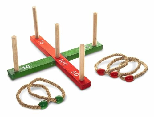Wooden Quoits Ring Toss Game - Garden Hoopla Set for Kids & Adults - Safe Outdoor & Indoor Throwing Games - Includes Rope Rings & Wooden Pegs