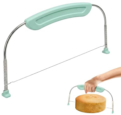 BLPRKOT Cortador de Tartas Cortador de Pasteles de Acero Inoxidable Nivelador Hoja de Sierra Altura Ajustable Cake Divider Ideal para Capas Uniformes （Verde Claro）