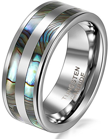 JewelryWe Tungsten kärlek 8 mm högpolerad volframkarbid ring för män årsdag/förlovning/bröllop bandset med dubbel havsainlägg, Tungsten karbid, Abalone,