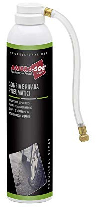 AMBRO-SOL, Infla y Repara Neumáticos, Spray 300 ml, Solución Rápida y Efectiva para Pinchazos, Aplicación Fácil, Forma Película Selladora, Apto para Neumáticos con y sin Cámara, Almacenaje Seguro