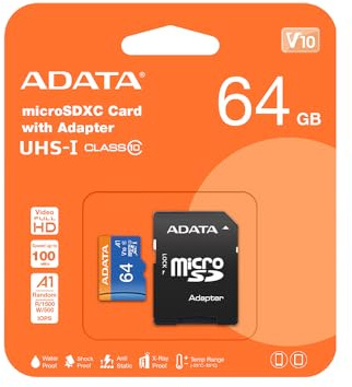SD MicroSD Card 64GB ADATA SDXC (UHS-I Class 10) m. Ada Retail